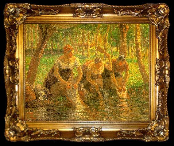 framed  Camille Pissaro Washerwoman, Eragny sur Epte, ta009-2